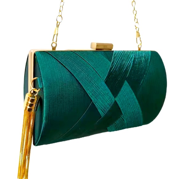 Handbags - New Emerald Green Satin Clutch